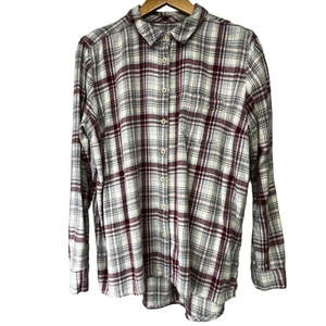 Pink Grey Bass Flannel Button Down Shirt Large